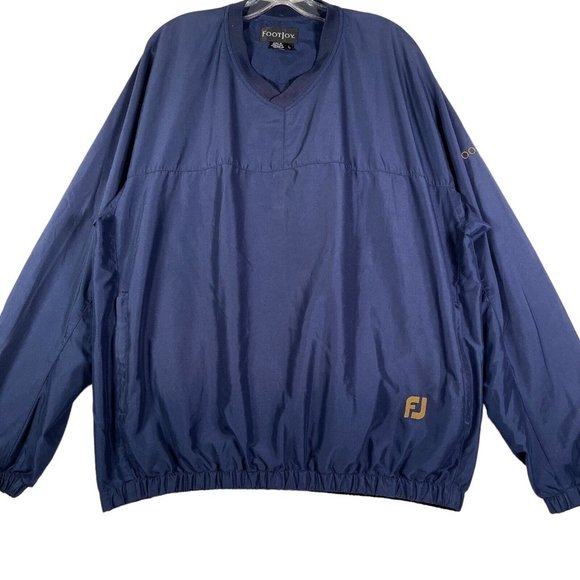 FootJoy FJ Mens Windbreaker Jacket Size L Navy Blue Golf Pullover Pockets V Neck - Picture 3 of 11